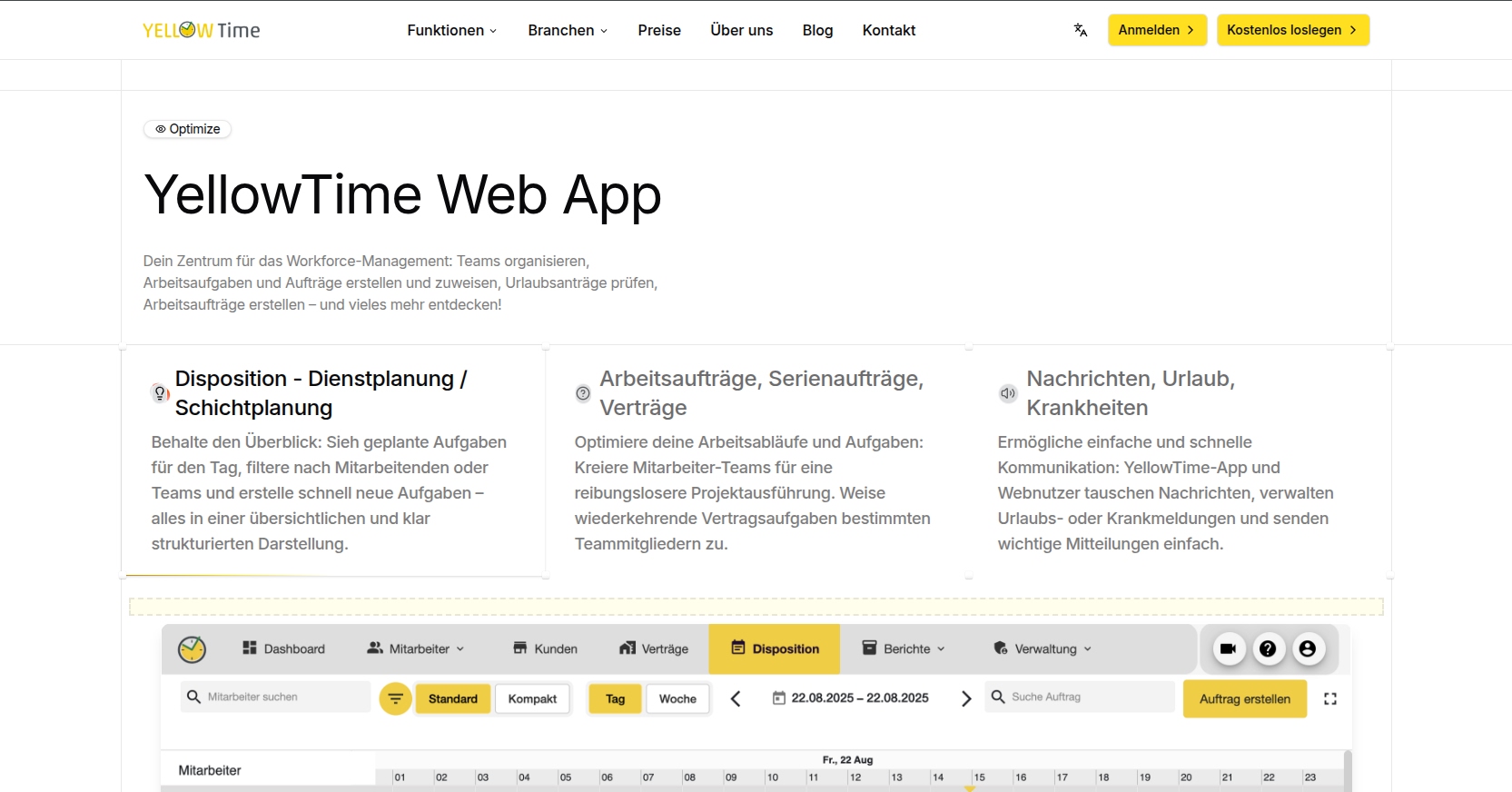Screenshot of YellowTime Website